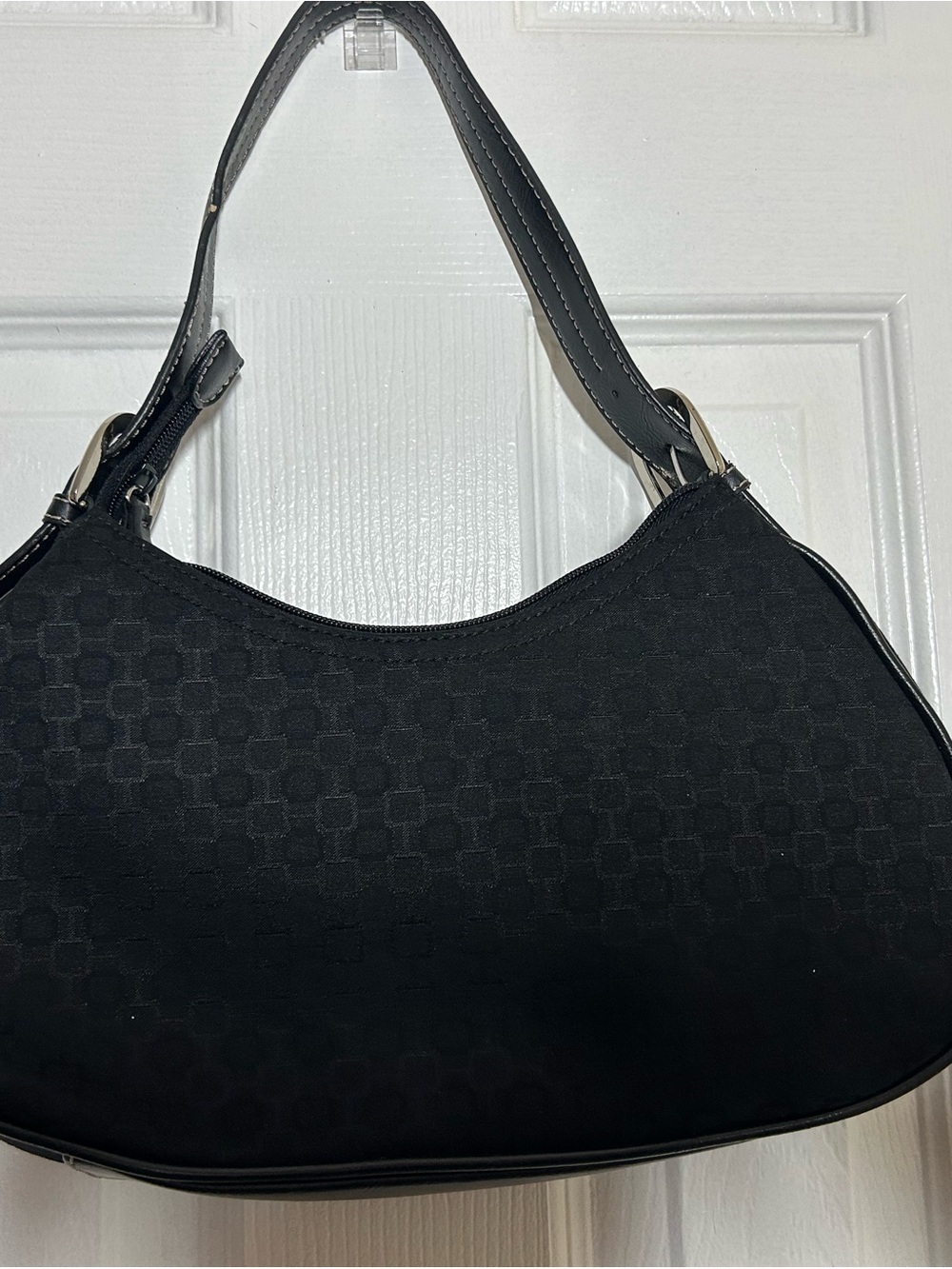 Nine West Black Fabric Shoulder Bag Small Hobo Zip Top Minimalist Y2K Style - Picture 7 of 12